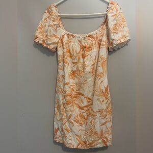 Abercrombie & Fitch Linen Blend Puff Sleeve Tropical Mini Dress Orange&White S
